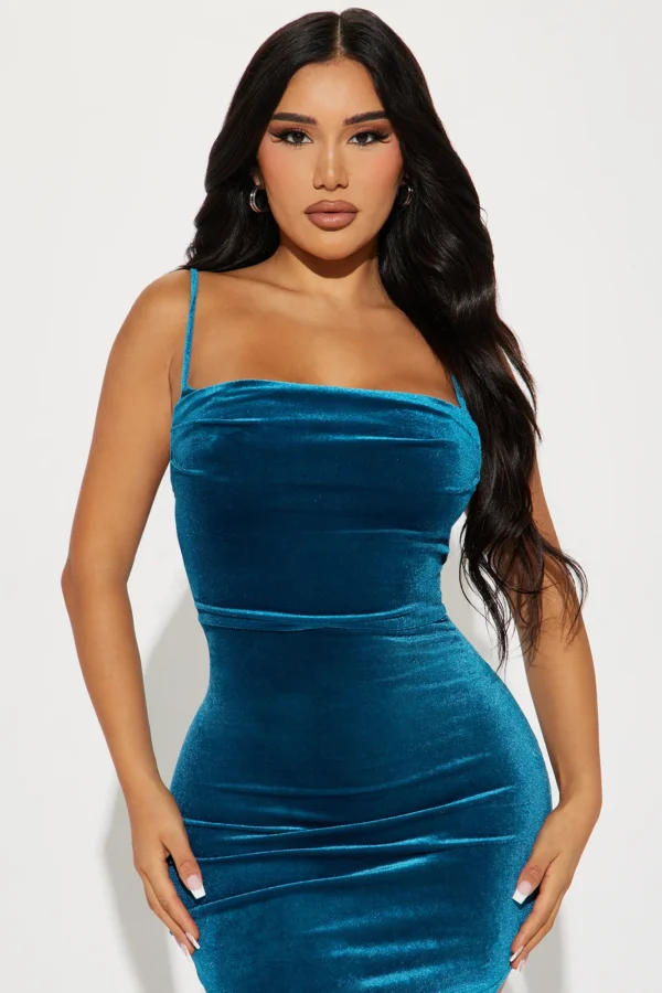 Jackie Velvet Midi Dress - Teal - Image 4